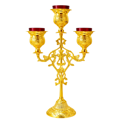 Gold-Tone Three-Light Vigil Lamp Stand — 23 × 23 × 35 cm