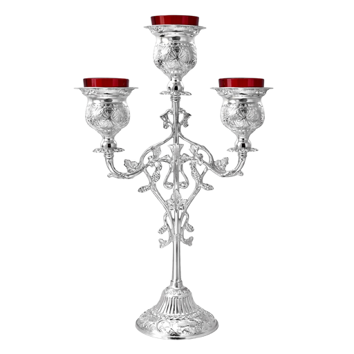Silver-Tone Three-Light Vigil Lamp Stand — 23 × 23 × 35 cm