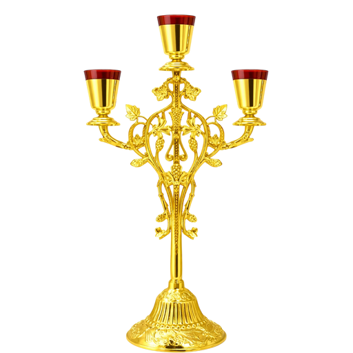 Gold-Tone Three-Light Vigil Lamp Stand — 23 × 23 × 35 cm
