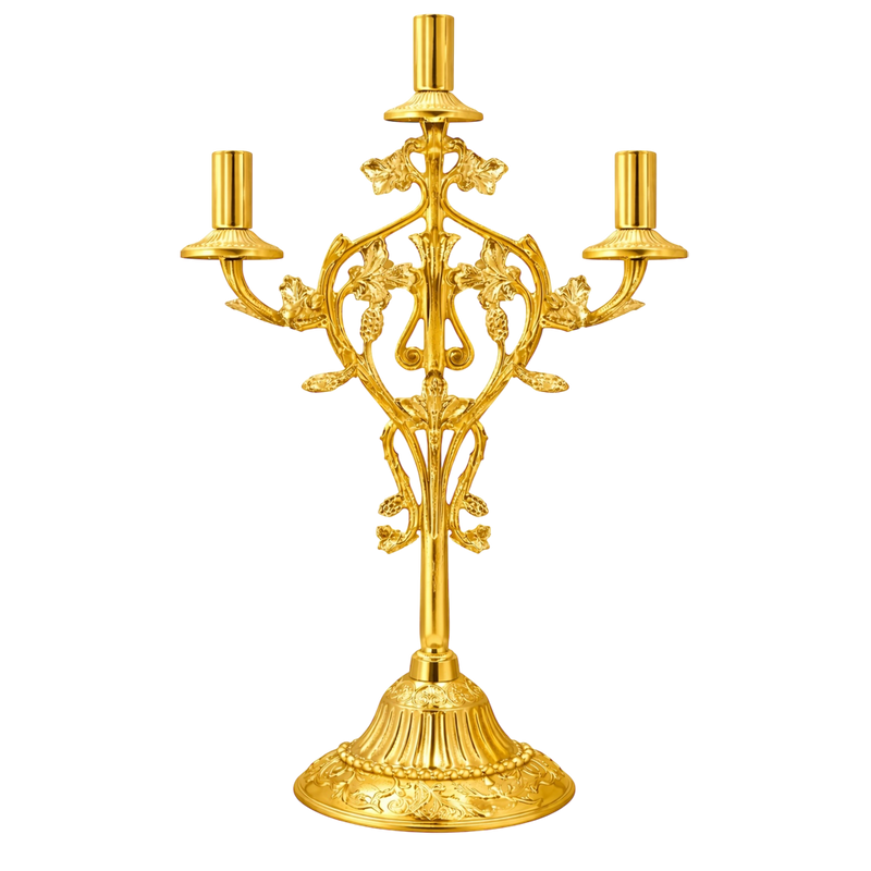 Sfeșnic pentru candelă cu trei lumini — auriu, 23 × 23 × 35 cm