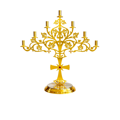 Seven-Candle Church Candlestick — Gold Tone with Openwork