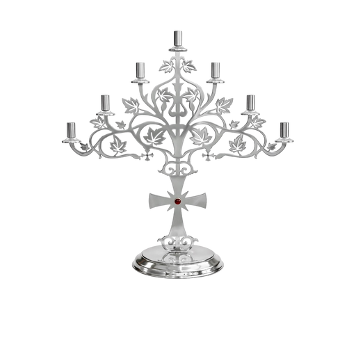 Seven-Candle Church Candlestick — Silver Tone with Openwork