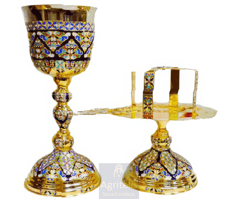 Chalice Set, Gold-Plated Chalice Set, Enamel, ieraskevi.com, Agritelis Church Supplies