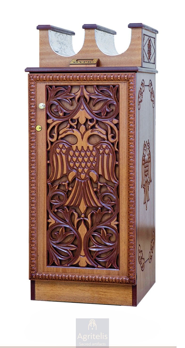 Masă pentru lumânări, sculptată în lemn, tei, stejar, Agritelis, obiecte bisericești, ieraskevi.com