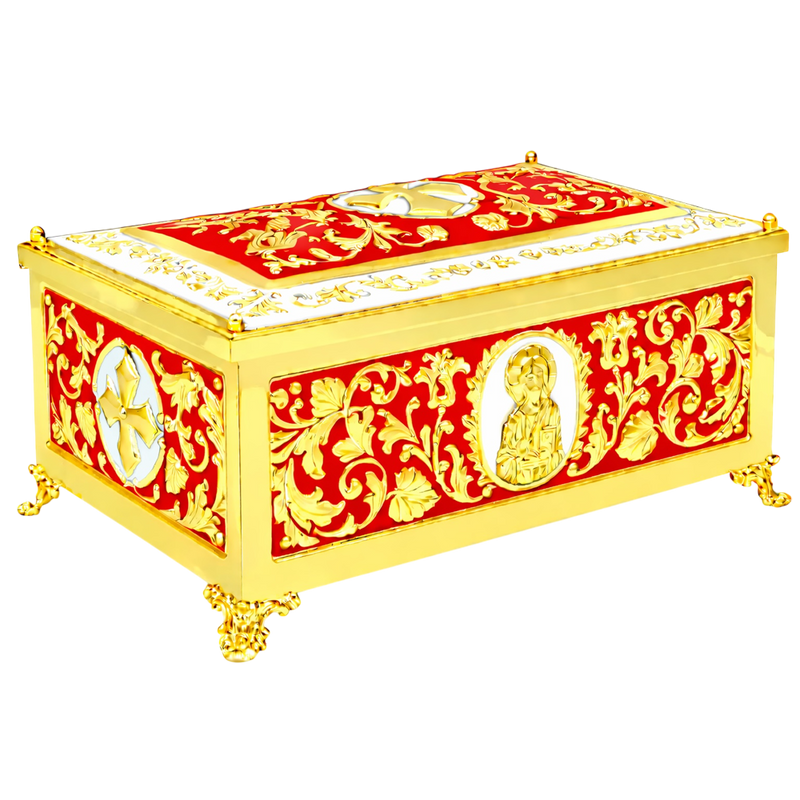 Racla bizantină florală — culoare aurie cu email roșu și alb