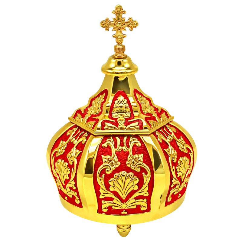 Hexagonal Reliquary — Gold-Tone with Red Enamel