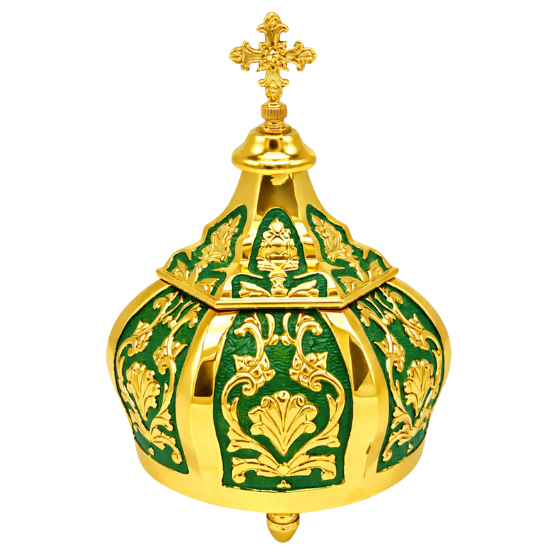 Hexagonal Reliquary — Gold-Tone with Green Enamel