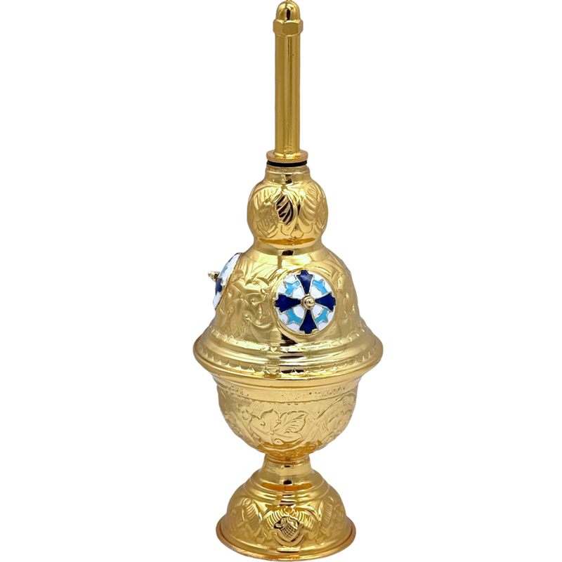 Rosette Holy Water Sprinkler – Gold-Tone with Enamel